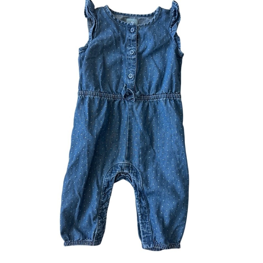 Baby Gap Chambray Polka Dot Ruffle Romper Sleeveless outfit- Size 3-6 Months